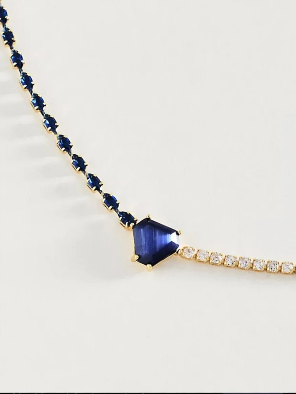 Anthropologie × Serafina, Soloist Crystal Mixed Chain Necklace,Sapphire,MSRP $54